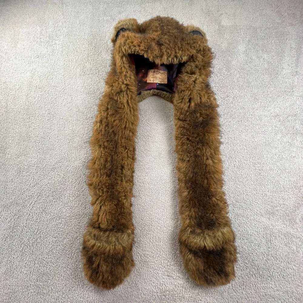 SpiritHoods Grizzly Bear Galaxy Collector Edition Faux Fur Hood Scarf Brown Rave - Picture 5 of 16